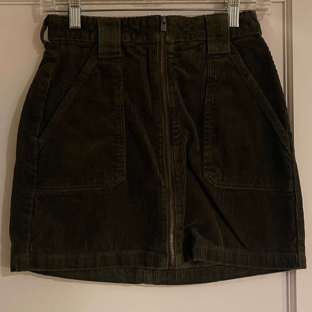 Green corduroy mini skirt
